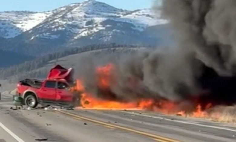 Idaho truck on fire following crash near Yellowstone National Park