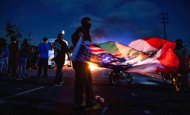 LA rioter with a US-Mexico flag