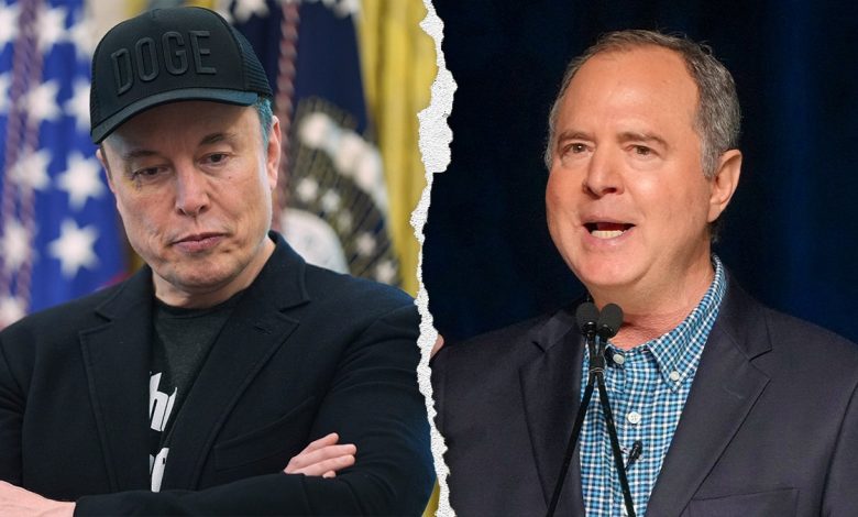 Left: Elon Musk Right: Sen. Adam Schiff
