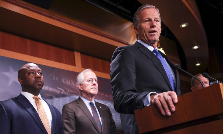 Sens. John Thune, John Cornyn, and Tim Scott in 2021