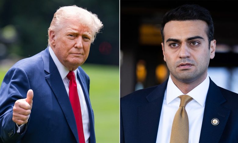 Left: President Donald Trump gives a thumbs up; Right: Rep. Abe Hamadeh