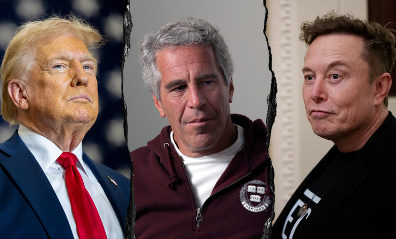 donald trump, Jeffrey epstein, elon musk from left to right