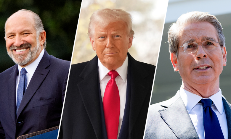 Commerce Secretary Howard Lutnick, left, President Donald Trump, Treasury Secretary Scott Bessent