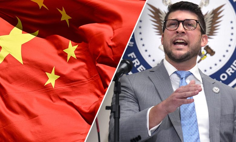 China flag at left, Florid state AG at right