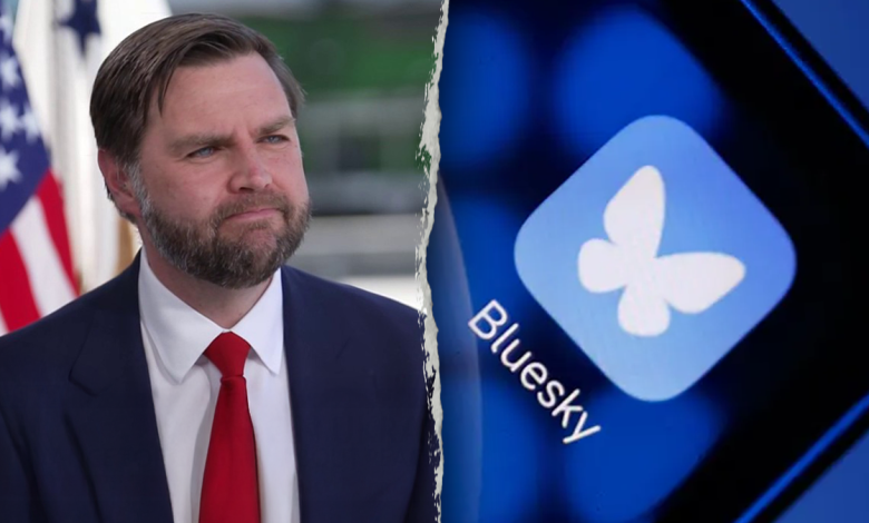 Vance, left; Bluesky app on phone right