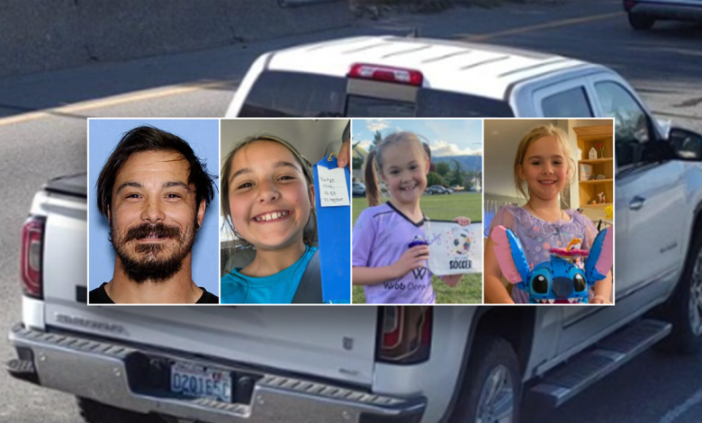 split image of washington man and his three young daughters