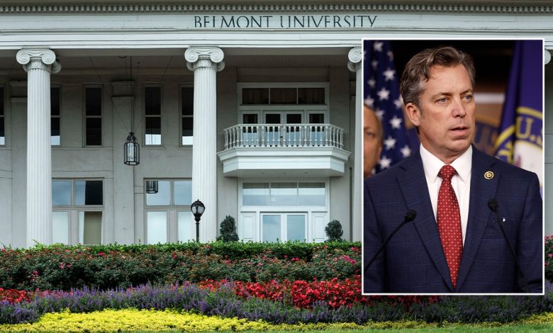 Belmont Univ building, main; Rep. Ogles, right inset