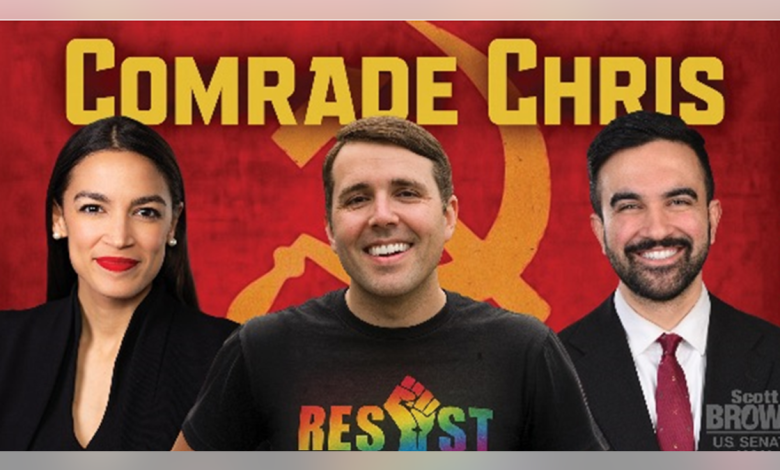 anti-Chris Pappas ad featuring AOC, left, and Zohran Mamdani, right