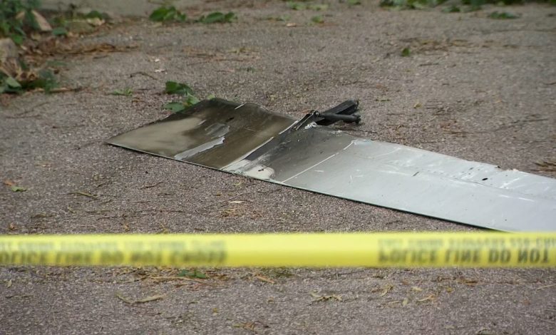 The wing flap of a Boeing 737-900 that departed from Hartsfield–Jackson Atlanta International Airport on July 1 is seen after it landed in a driveway in North Carolina.