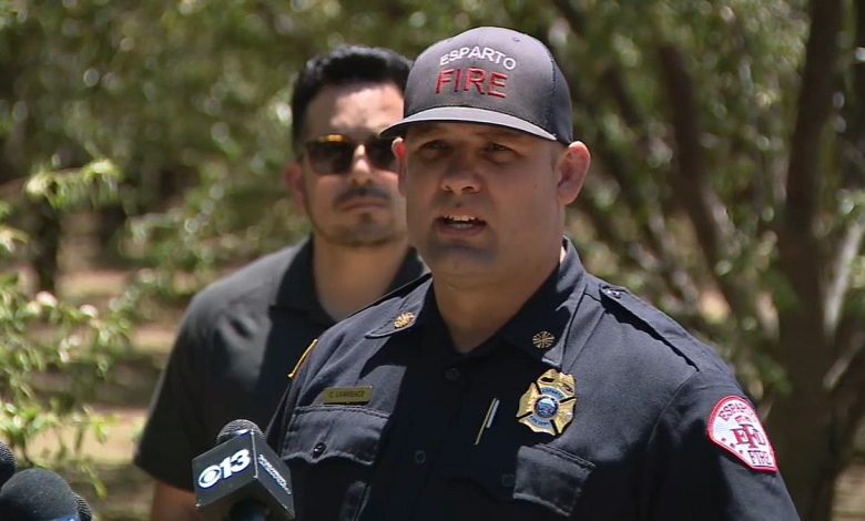 Esparto Fire Chief Curtis Lawrence speaks during a news conference Wednesday in Yolo County, California, where a fireworks facility caught fire and exploded Tuesday.