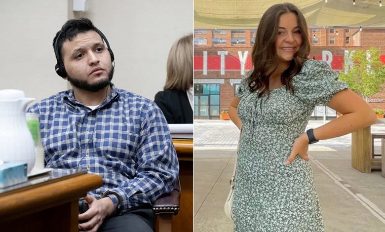 A split image of Jose Ibarra in court and Laken Riley