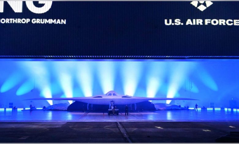 The new B-21 Raider is unveiled during a ceremony at Northrop Grumman's Air Force Plant 42 in Palmdale, California.