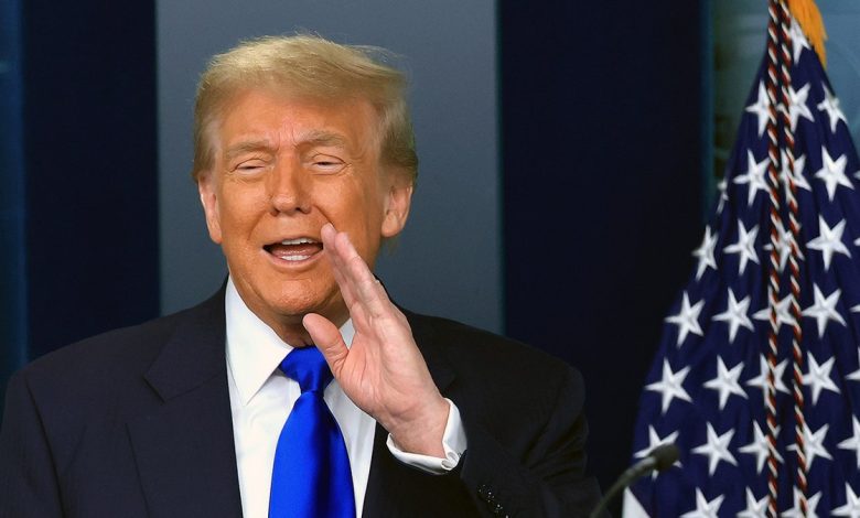 President Donald Trump speaking to reporters at White House