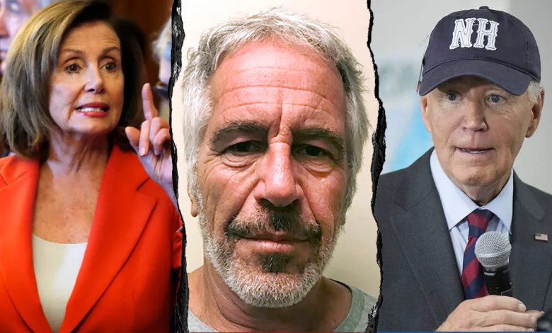 Pelosi, Epstein, Joe Biden from left to right