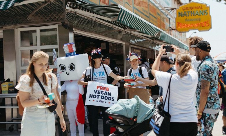 PETA delivers vegan hot dogs at Nathan's contest