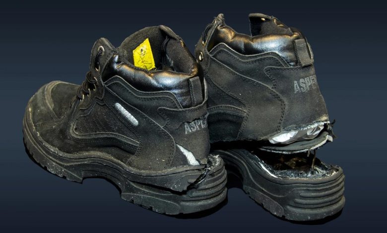 Richard Reid's high top sneakers he rigged with explosives on Dec. 22, 2001