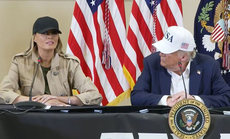 First lady Melania Trump speaks during a roundtable with Texas officials after the devastating floods in Kerrville on Friday.