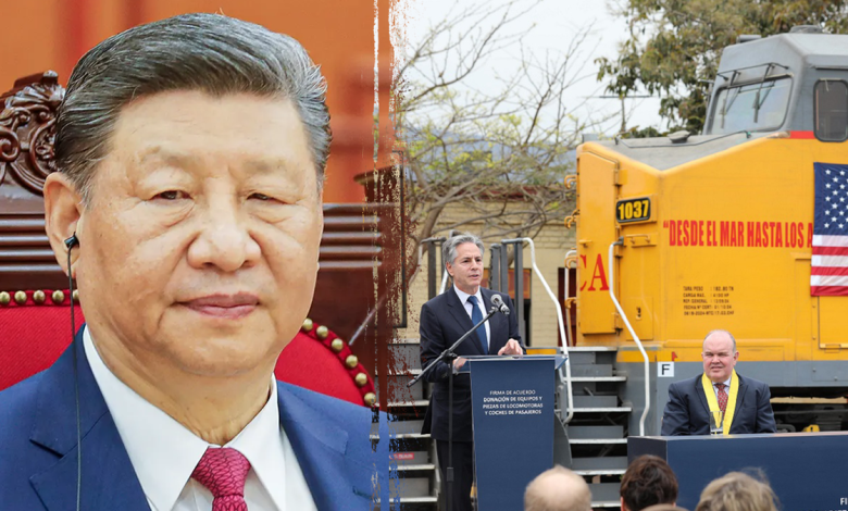 Xi Jinping and Blinken at train ceremony