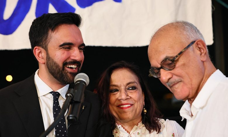 Zohran Mamdani and his parents at election victory party